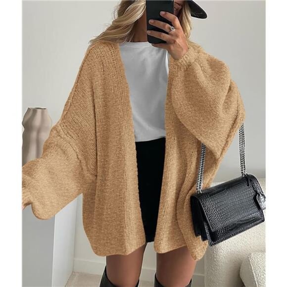 Womens Oversized Cardigan Sweaters Camel - Picture 3 of 6